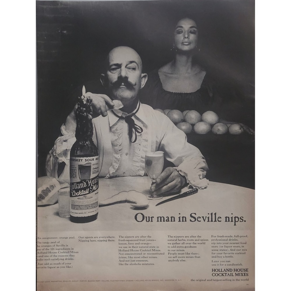 Holland House Cocktail Mix Magazine Ad 1960s "Our Man in Seville" 10x13